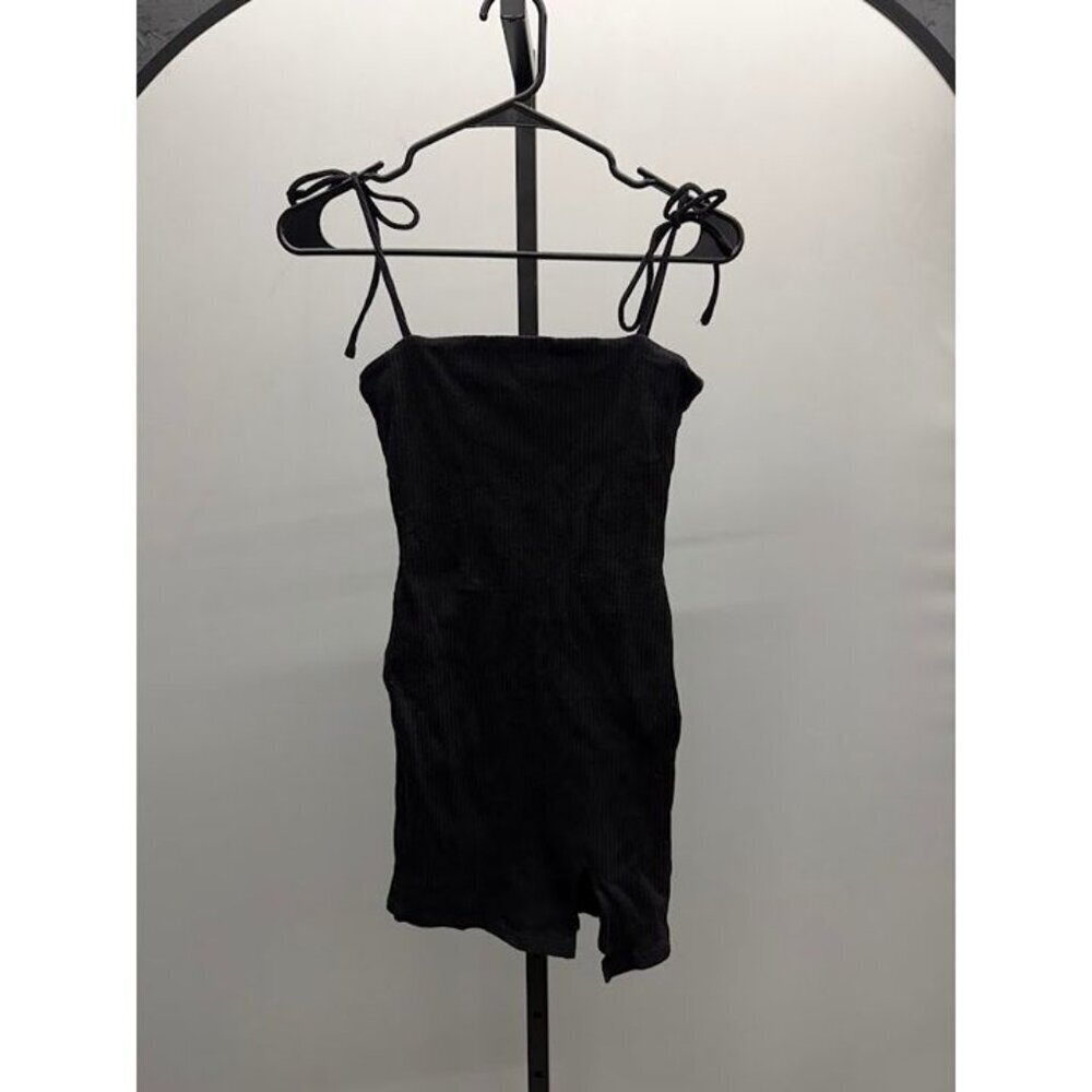 Princess Polly Black Ribbed Tie Sleeveless Mini Dress
